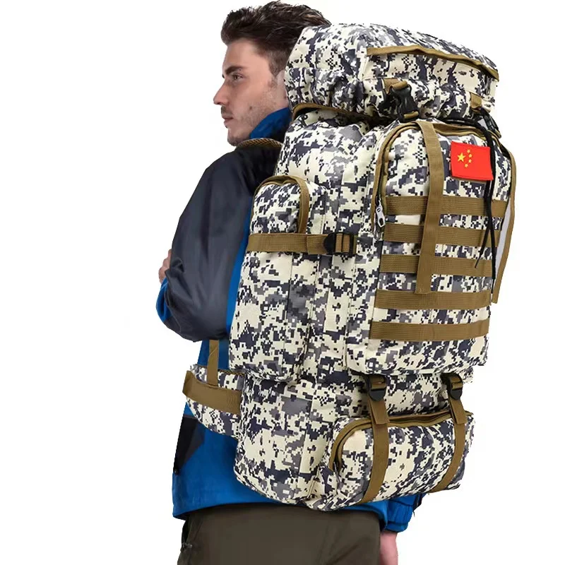Hátizsák, nagy kapacitású 70 liter szabadtéri álcázás hegymászás táska sport utazótáska katonai képzés rajongó hátizsák, bőrönd Kép 2