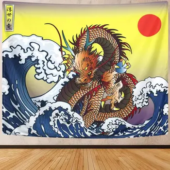 Japán Ukiyoe Falon Lógó Nagy Hullám Kanagawa Óceán Naplemente Gobelin Sárkány Lakberendezés Szoba 2