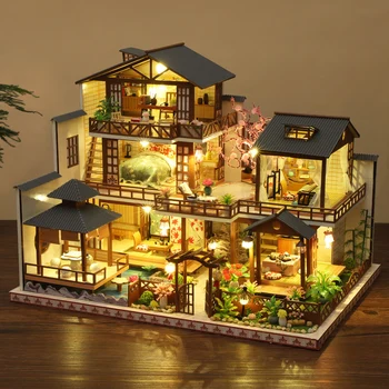 DIY Miniatűr Fa babaház Kit Kínai Ház Nagy Casa Bútor Villa Babaház Össze a Játékokat Felnőttek számára, Karácsonyi Ajándékok, 2