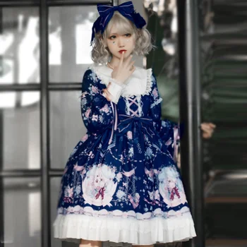 aranyos lány, gothic, lolita op Édes hercegnő lolita ruha retro csipke bowknot pán péter-gallér, magas derék nyomtatás viktoriánus ruha 2