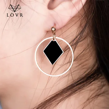 LOVR koreai Geometrikus Fülbevaló Női Divat Arany Egyszerű Fém Egyedi Csepp Karika Fülbevaló 2019 Ékszerek 2